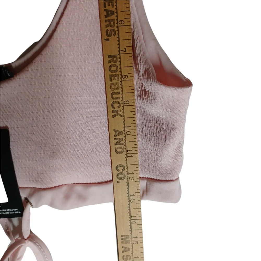 PRETTYLITTLETHING Baby Pink Crinkle Scoop Neck Drawstring Bikini Top 12 L NWT